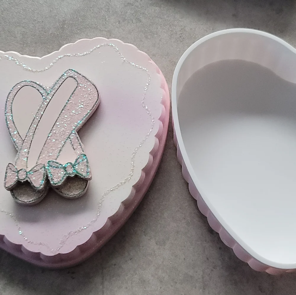 Pink Glitter Ballet Slipper Ballerina Trinket Heart Shaped Box